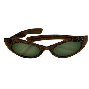 Vintage True Color Cat-Eye Sunglasses Glitter Frame Green Lenses Bakelite?